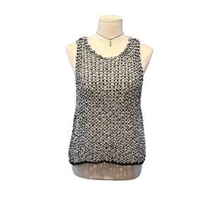 Elieen Fisher Italian Yarn Crop Tufted Twist Open Knit Tank Jewel Neck Sz Large